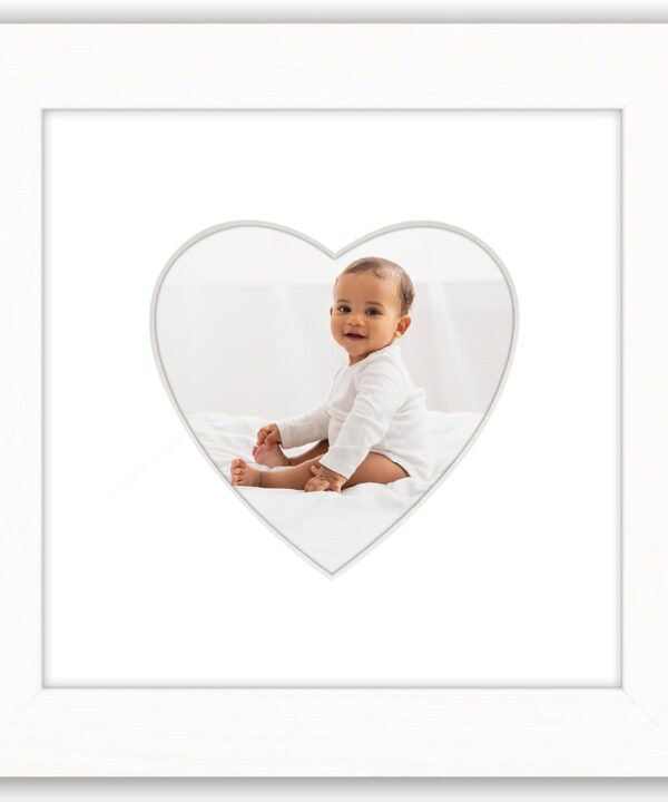 Americanflat 4x4 Picture Frame with Heart Mat Insert and Shatter-Resistant Glass - Signature Collection - Designer Square Frames for Tabletop and Wall Display - 6x6 Picture Frame without Mat - White