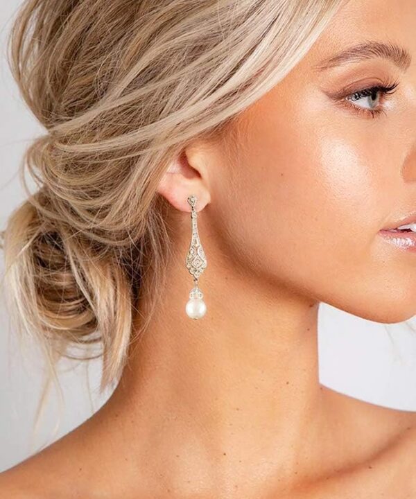 Frankie Fashions Vintage Pearl Dangle Earrings Pearl Wedding Earrings for Brides Bridesmaids Mother of the Bride w/Stunning Pearls and Cubic Zirconia