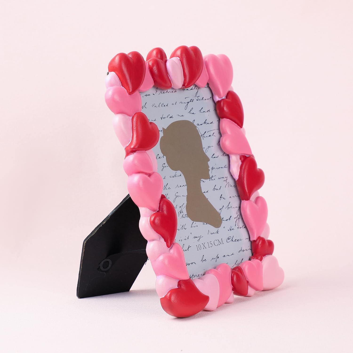 SOCOSY Red Pink Hearts Pattern Photo Frame, Resin Card Photo Frame Picture Frame for Desktop Table Top Display, Home Decoration, Photo Gallery