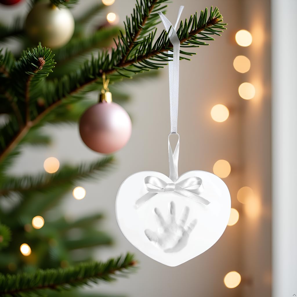 Kate & Milo Handprint and Footprint Heart Keepsake, Babys First Christmas Ornament, Newborn Handprint or Footprint Clay Kit, Easy No-Bake DIY Clay Impression, Christmas Baby Gift, Heart