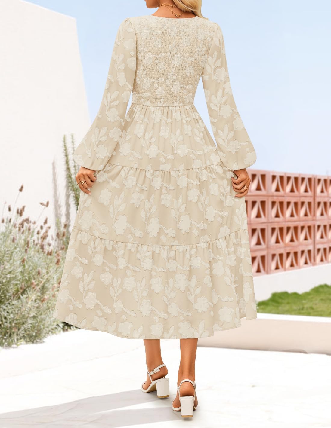 ZESICA Women’s Fall Boho Floral Midi Dress 2025 Casual Long Sleeve Crewneck Flowy Wedding Guest Long Dresses