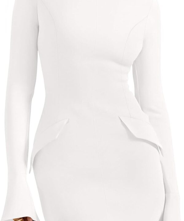 PRETTYGARDEN Womens Short Formal Dresses 2025 Fall Long Sleeve Mock Neck Elegant Cocktail Party Club Bodycon Mini Dress