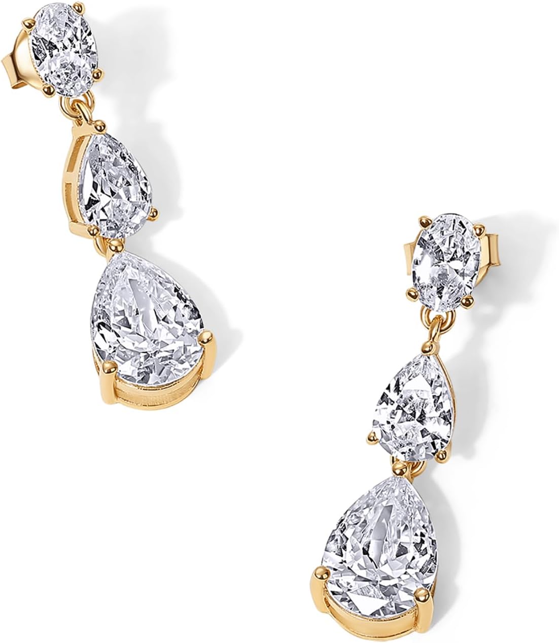 PAVOI 14K Gold Plated Cubic Zirconia Dangle Earrings for Women – Crystal Long Linear Bridal Drop Earrings – Cluster CZ Pearl Simulated Diamond Drop Dangle Wedding Jewelry for Brides & Bridesmaid