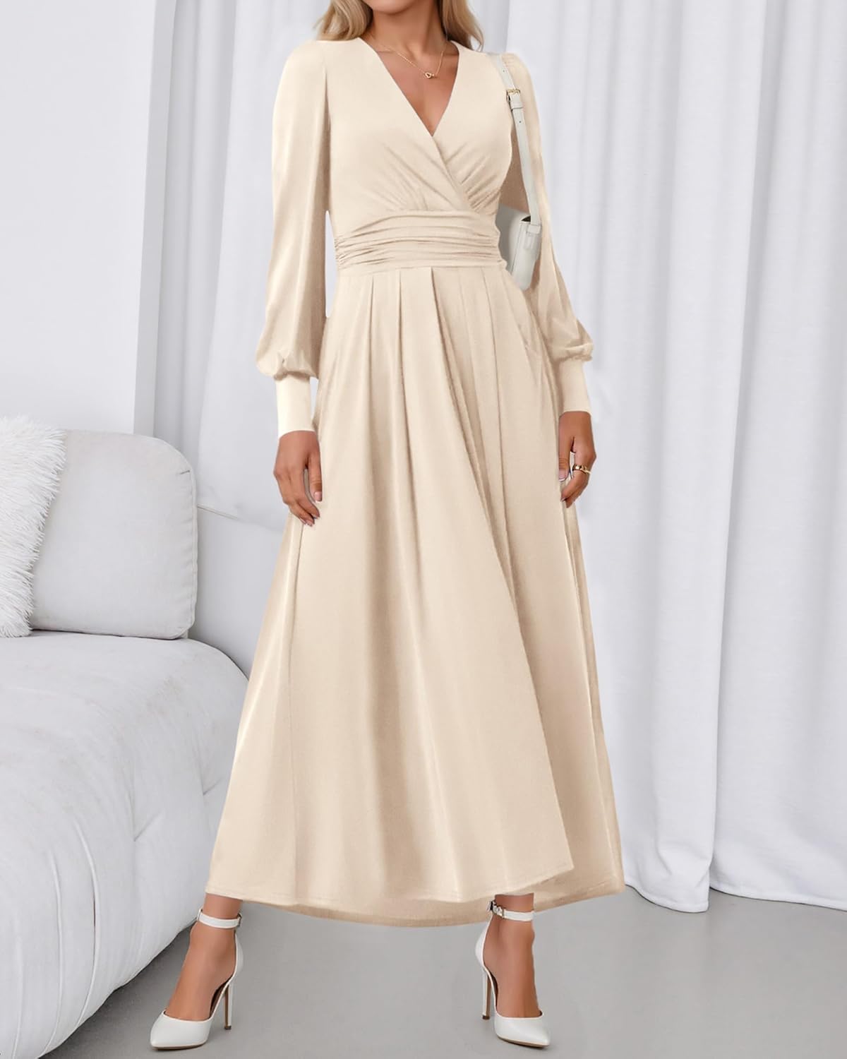 BTFBM Womens Long Sleeve Maxi Dress Fall 2025 Casual V Neck Knit A Line Flowy Pockets Elegant Party Wedding Guest Dresses