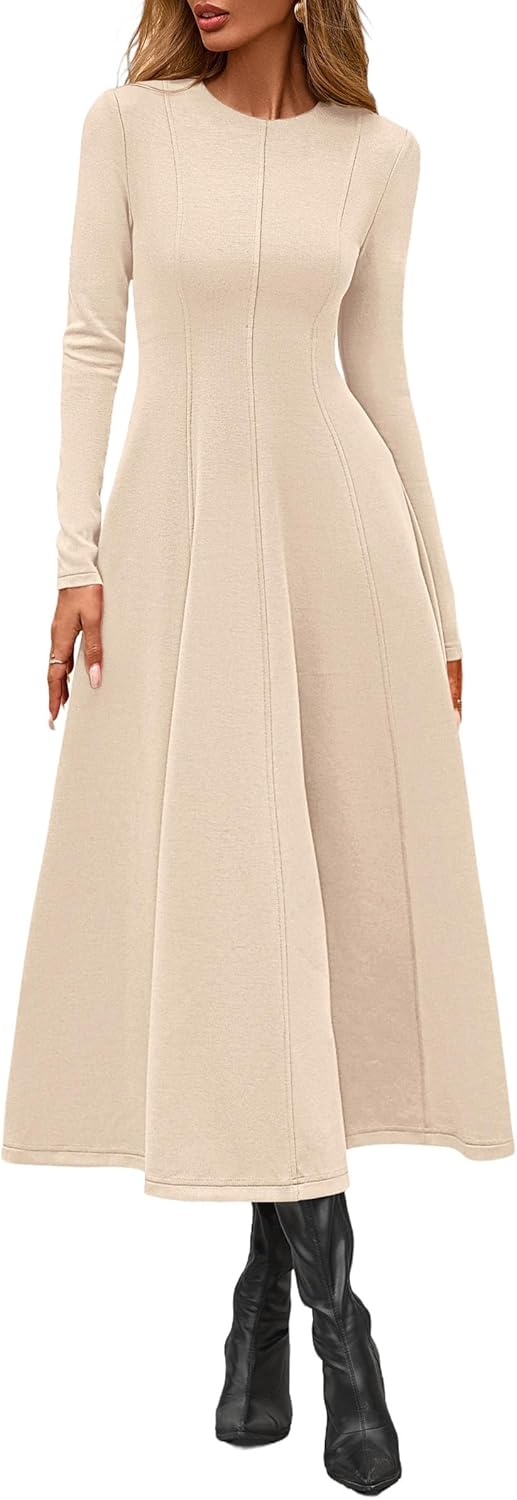 PRETTYGARDEN Cocktail Dresses for Women 2025 Elegant Classy Fall Long Sleeve Midi A Line Flowy Modest Winter Party Dress