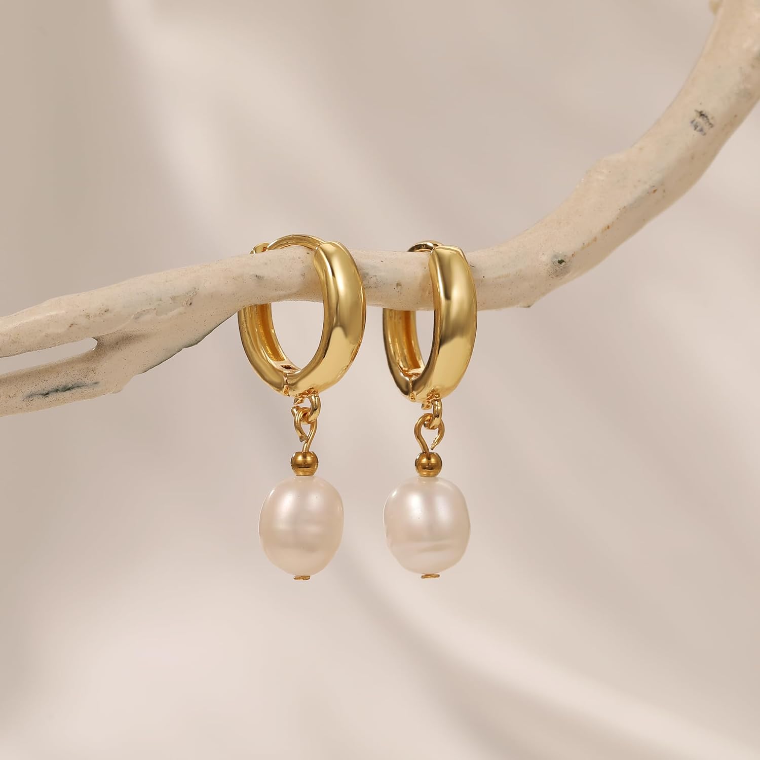 Pearl Earrings for Women 14K Gold Freshwater Pearl Hoop Earring Dangle Drop Wedding Earrings Bridal Bridesmaid Jewelry Gifts for Women