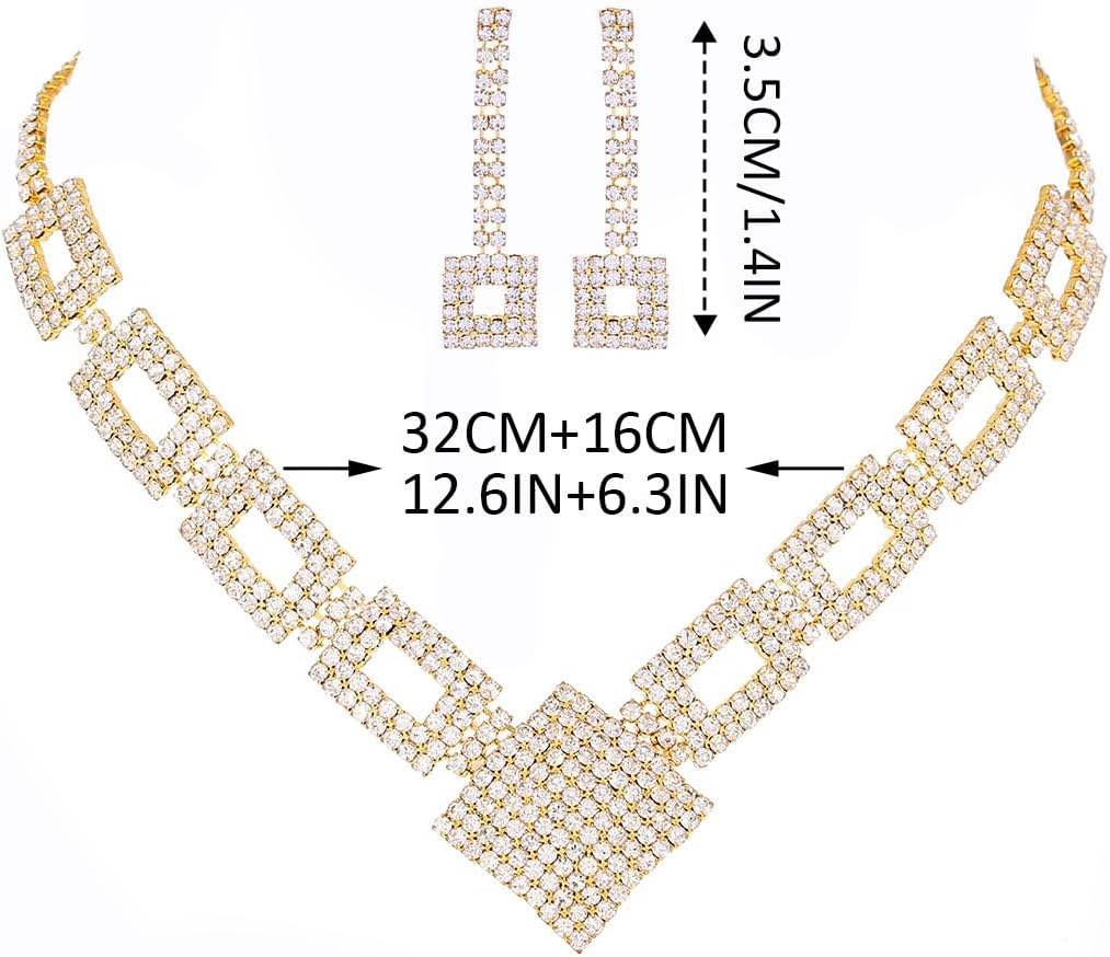 Unicra Crystal Bridal Wedding Jewelry Set Silver Rhinestone Necklace Earrings Bracelet Sets Formal Costume Jewelry for Women and Brides