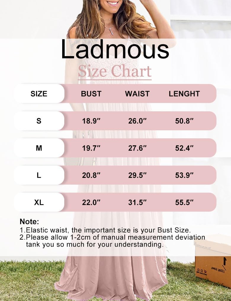 Ladmous Womens V Neck Floral Lace Wedding Dress Sleeveless Bridesmaid Evening Party Maxi Dress