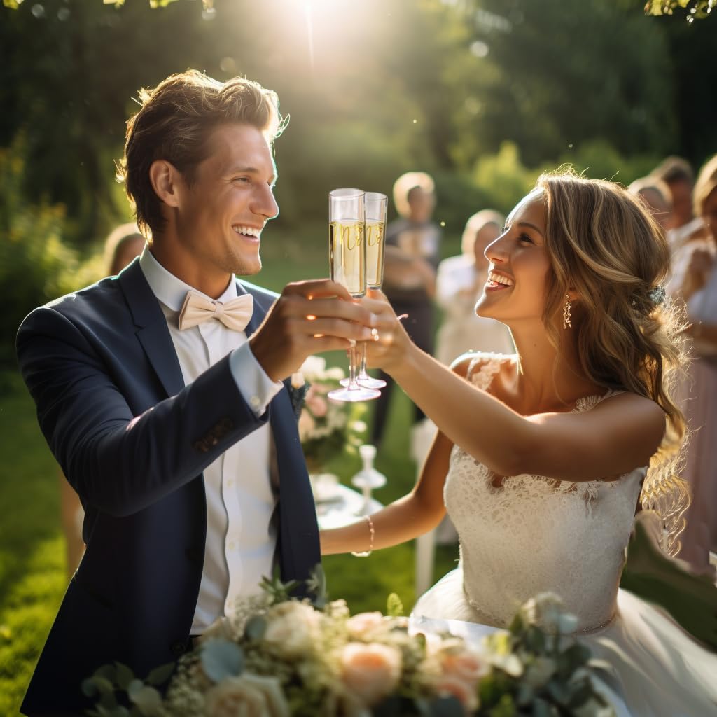 ROXBURGH Wedding Cake Knife and Server Set, Champagne Flutes, Gold Bride and Groom Toasting Glasses, Mr and Mrs Forks, Cake Cutting Set for Engagement