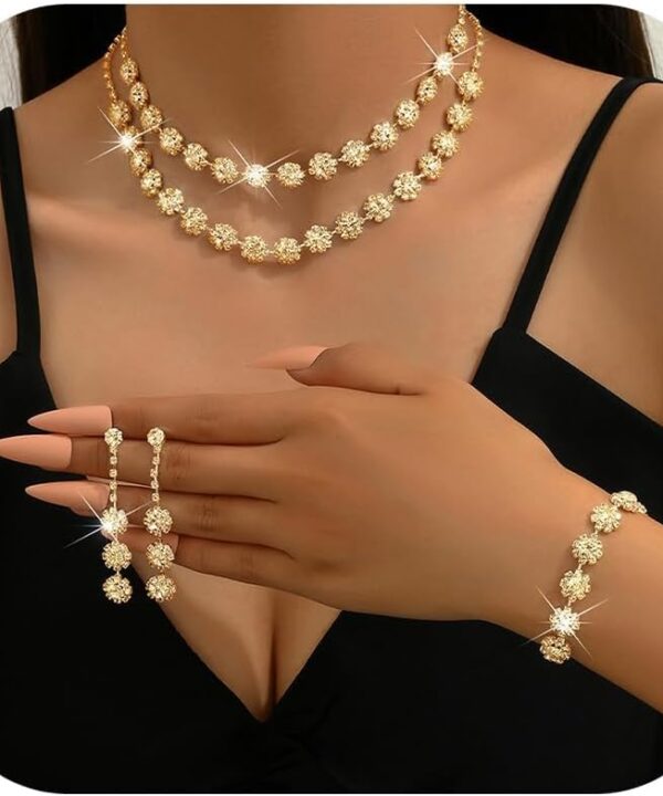 HUASAI Silver Jewelry Set Costume Jewelry for Women Rhinestone Necklace Earrings Bracelet Sets Formal Prom Dress Accessories Wedding Sets for Brides Guest New Years Eve Party Supplies Outfits Women