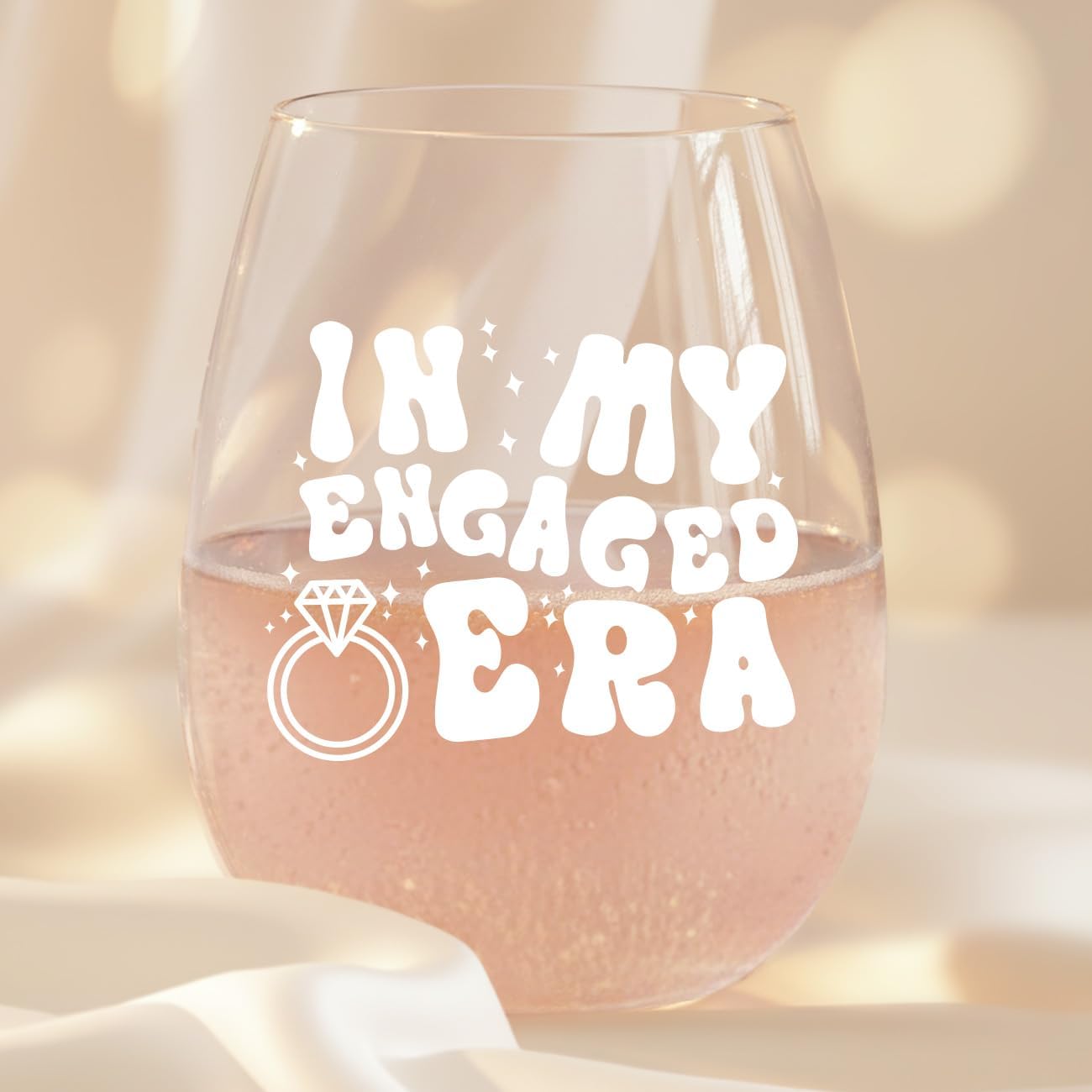 LITTLEBIGGER Engagement Gifts for Couple - Bride Wine Glass Elegant Engagement Gifts for Women, 15 oz Scratch-Resistant Wine Glasses - Future Mrs Keepsake, In My Engaged Era Design (White)