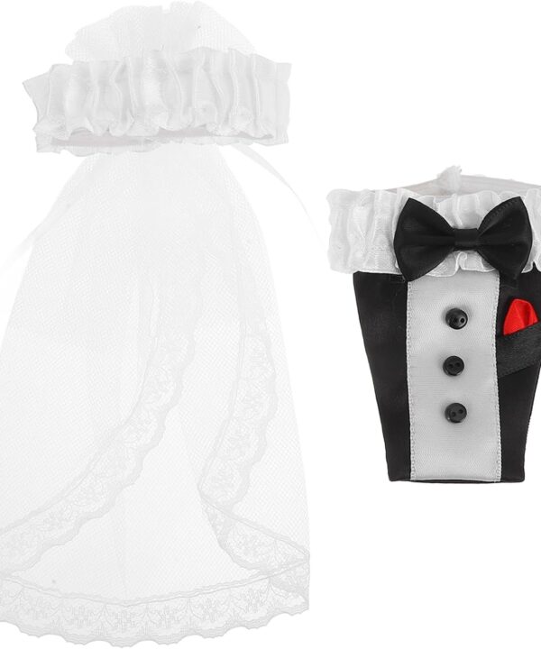 STOBOK 2pcs Wedding Wine Bottle Covers for Bride and Groom, Bottle Cover for Centerpieces Decors, Wedding Decorations for Bridal Shower Party Favors, Engagement Gifts