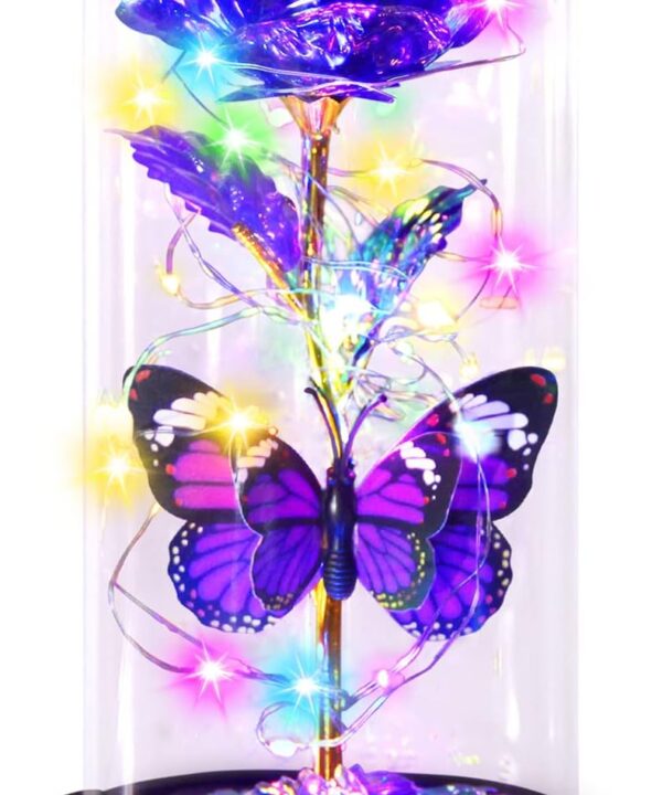 Purple Butterfly Rose Flower Birthday Gifts - Women Gifts for Her Mothers Day Valentines Anniversary Christmas Thanksgiving - Light Up Rose Flower Gifts for Mom Wife Grandma Girlfriend Daughter Sister