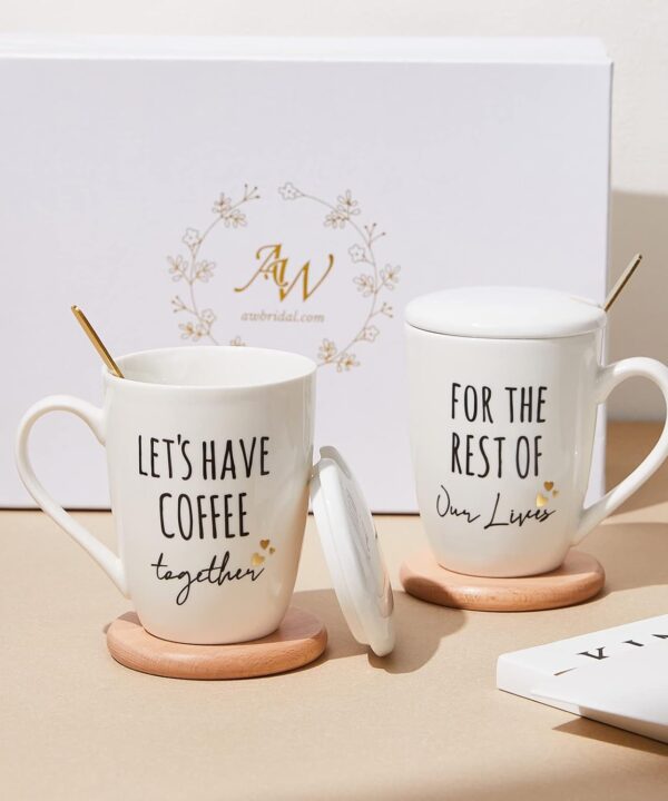 AW BRIDAL Ceramic Engagement Gifts For Couples Newly Engaged Unique Coffee Mugs Set Of 2, 12 Oz| Bachelorette Bridal Shower Gift For Bride, Anniversary Wedding Gifts For Couple Housewarming Gift Ideas