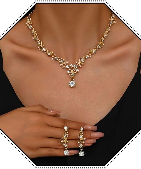 Wedding Necklace Bride Rhinestone Floral Necklace Earring Set Bridal Sets Prom Party Teardrop Dangle Necklace and Earring Drop