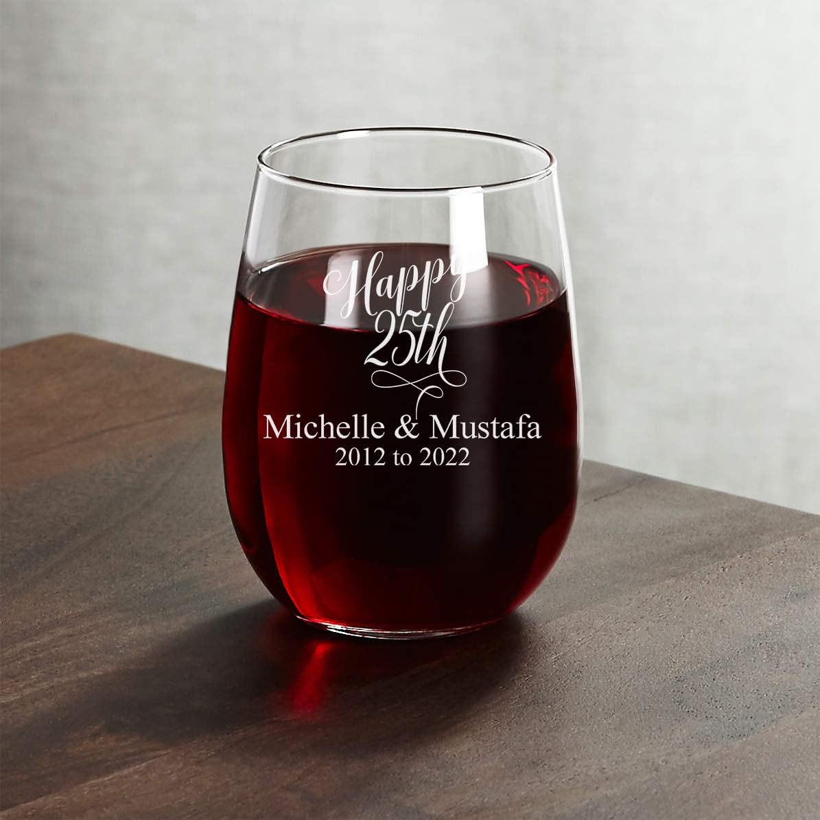25th Anniversary Couple wine glasses, 20oz Etched Stemless Wine Glasses for Couples, Perfect Engagement Glasses,Bridal shower Gift