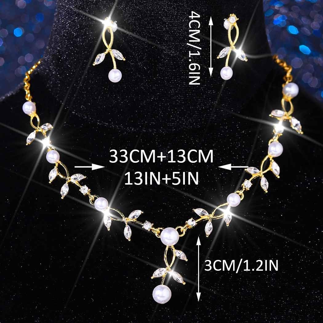 Unicra Gold Pearl Necklace Earrings Sets Rhinestone Bridal Wedding Jewelry Set Formal Prom Costume Jewelry Sets for Women and Brides