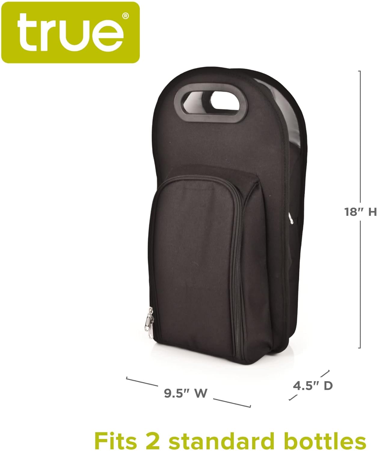 True Metro Insulated Wine Tote with Pockets, Wine Bottle Carrier and Picnic accessory set, wine glasses set of 2, Napkins, Corkscrew, and Bottle stopper, Black, Set of 1