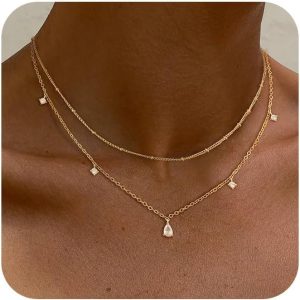 Layered Necklaces For Women,Dainty Gold Plated Necklace Stack Prom Layering Necklaces For Women Trendy Chain Cross Choker Necklace Set Fashion Accessories