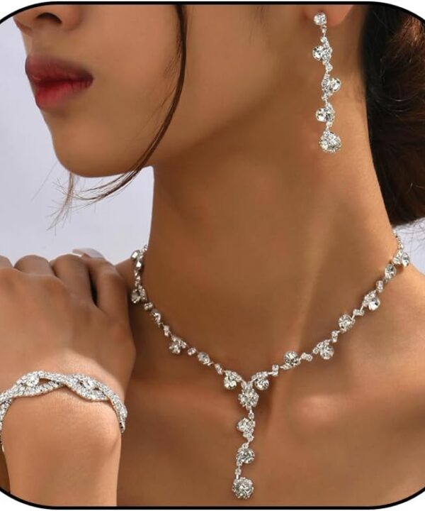 Bridal Wedding Jewelry Sets for Brides Bridesmaid Formal Rhinestone Necklace and Earrings Set Costume Jewelry for Women Prom Jewelry Set Accessories for Wedding Day