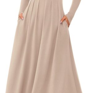 BTFBM Long Sleeve Dress for Women 2025 Winter Business Casual Clothes Pleated Fall Wedding Guest Dresses Pockets