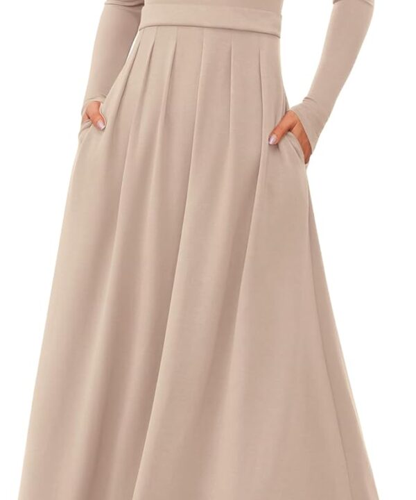 BTFBM Long Sleeve Dress for Women 2025 Winter Business Casual Clothes Pleated Fall Wedding Guest Dresses Pockets