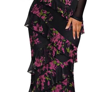 ZESICA Women's Fall Floral Long Sleeve Maxi Dress 2025 Boho Bodycon V Neck Ruffle Wedding Party Long Dresses