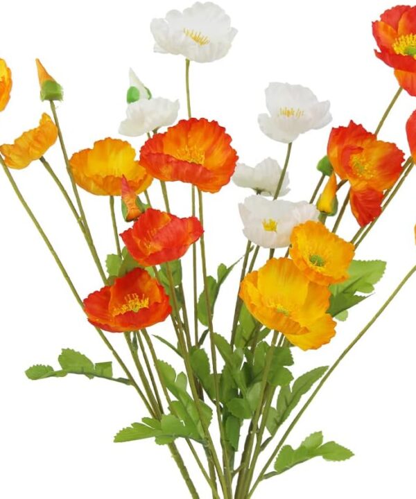 CISDUEO 6 Pcs Artificial Poppy Flowers Silk Flower Poppy with Stems Real Touch Faux Poppy Spring Flowers for Home Kitchen Wedding Decorations Floral Arrangement Table Centerpiece