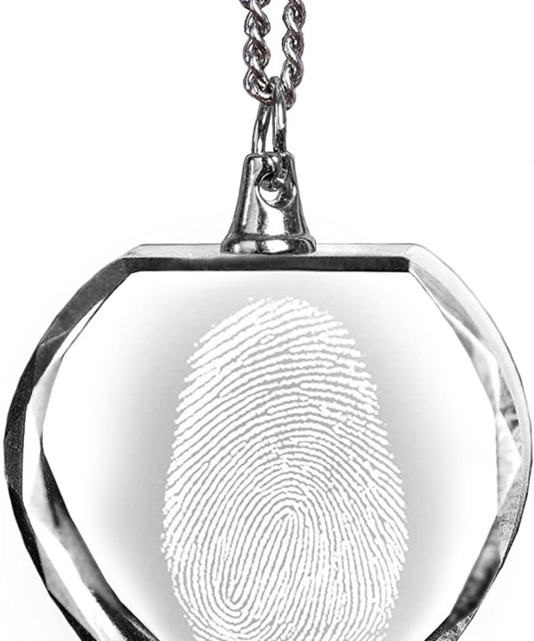 ArtPix 3D Personalized Necklace, 2D Laser Etched Fingerprint Crystal, Custom Engraved Heart Necklaces Accessories, Memorial Birthday Gifts for Mom, Dad, Him, Her, Men, Women