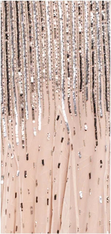 Adrianna Papell Womens Long Beaded V-Neck Dress with Cap Sleeves and Waistband