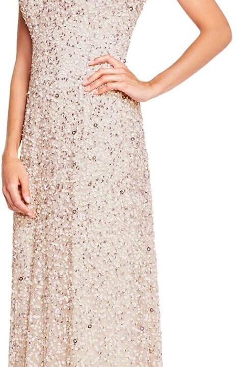 Adrianna Papell Womens Short-Sleeve All Over Sequin Gown