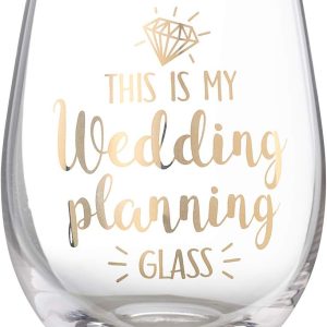 Lillian Rose Wedding Planning Stemless Wine Glass, Height 4.75", Gold