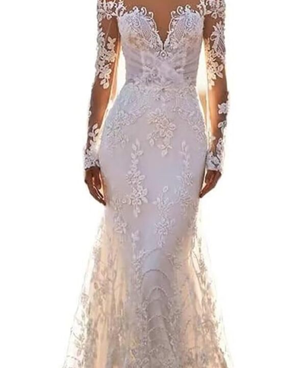 Mermaid Wedding Dresses for Bride Long Sleeve Beach Bride Dress with Train LW04