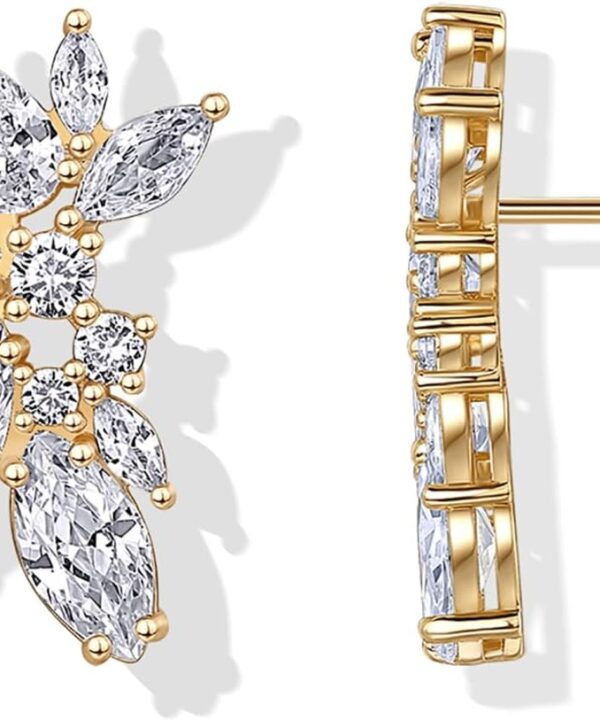 PAVOI 14K Gold Plated Cubic Zirconia Stud Earrings for Women - 925 Sterling Silver Posts Statement Crystal Cluster Wedding Earrings for Brides & Bridesmaids - Trendy CZ Pearl Studs Wedding Jewelry