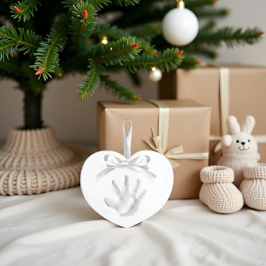 Kate & Milo Handprint and Footprint Heart Keepsake, Babys First Christmas Ornament, Newborn Handprint or Footprint Clay Kit, Easy No-Bake DIY Clay Impression, Christmas Baby Gift, Heart