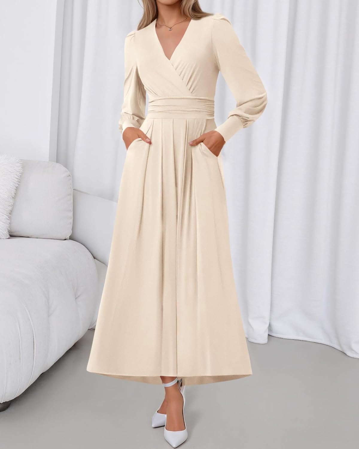 BTFBM Womens Long Sleeve Maxi Dress Fall 2025 Casual V Neck Knit A Line Flowy Pockets Elegant Party Wedding Guest Dresses
