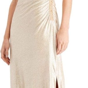 Calvin Klein One-Shoulder Gown with Side Ruching and Beaded Detail Womens Formal Dresses for Special Occasions