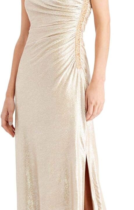 Calvin Klein One-Shoulder Gown with Side Ruching and Beaded Detail  Womens Formal Dresses for Special Occasions