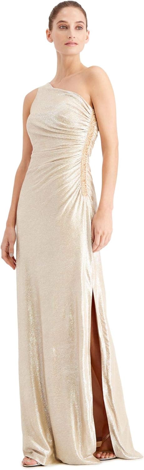 Calvin Klein One-Shoulder Gown with Side Ruching and Beaded Detail Womens Formal Dresses for Special Occasions