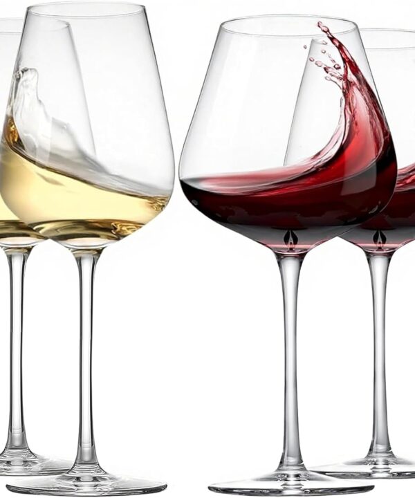 Physkoa Wine Glass Set of 4 – 2 Red Wine (22oz) & 2 White Wine (14oz) Hand-Blown Crystal Glasses, Perfect for Christmas, Wedding & Housewarming Gifts