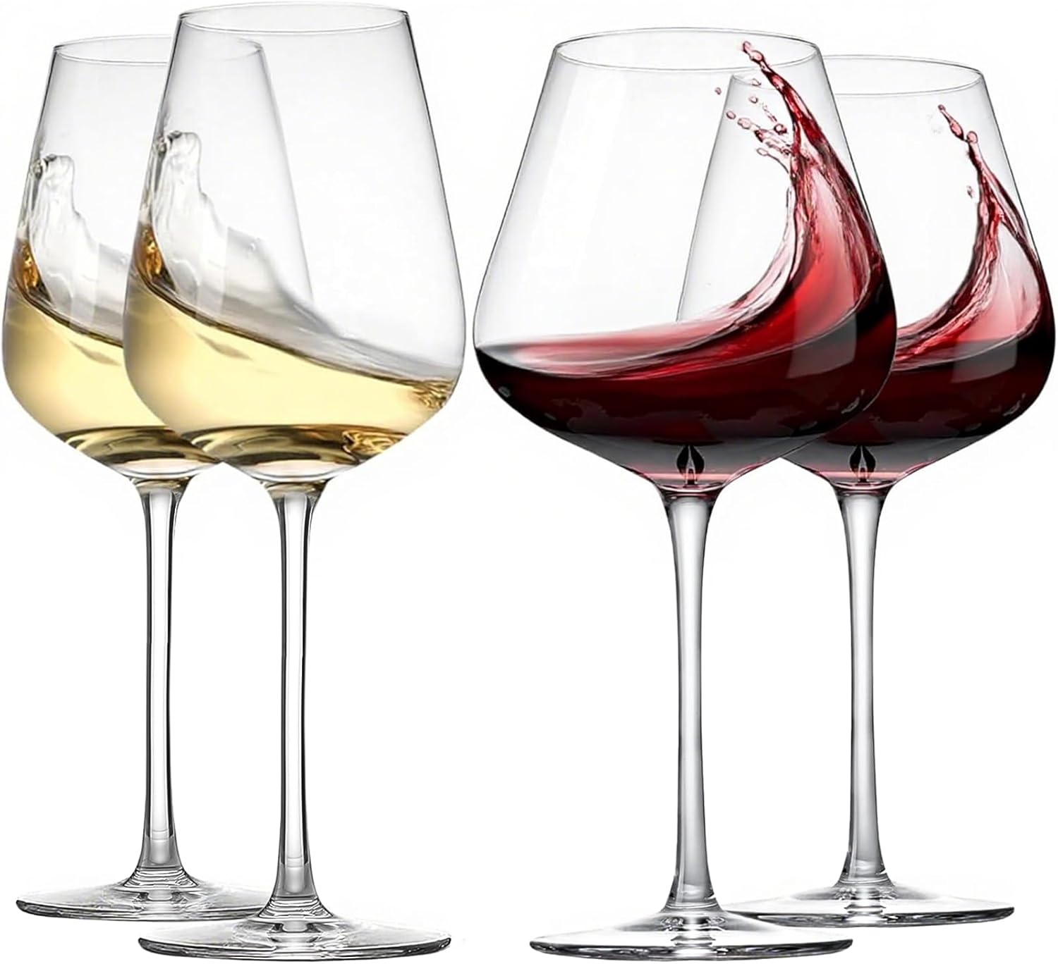 Physkoa Wine Glass Set of 4 – 2 Red Wine (22oz) & 2 White Wine (14oz) Hand-Blown Crystal Glasses, Perfect for Christmas, Wedding & Housewarming Gifts
