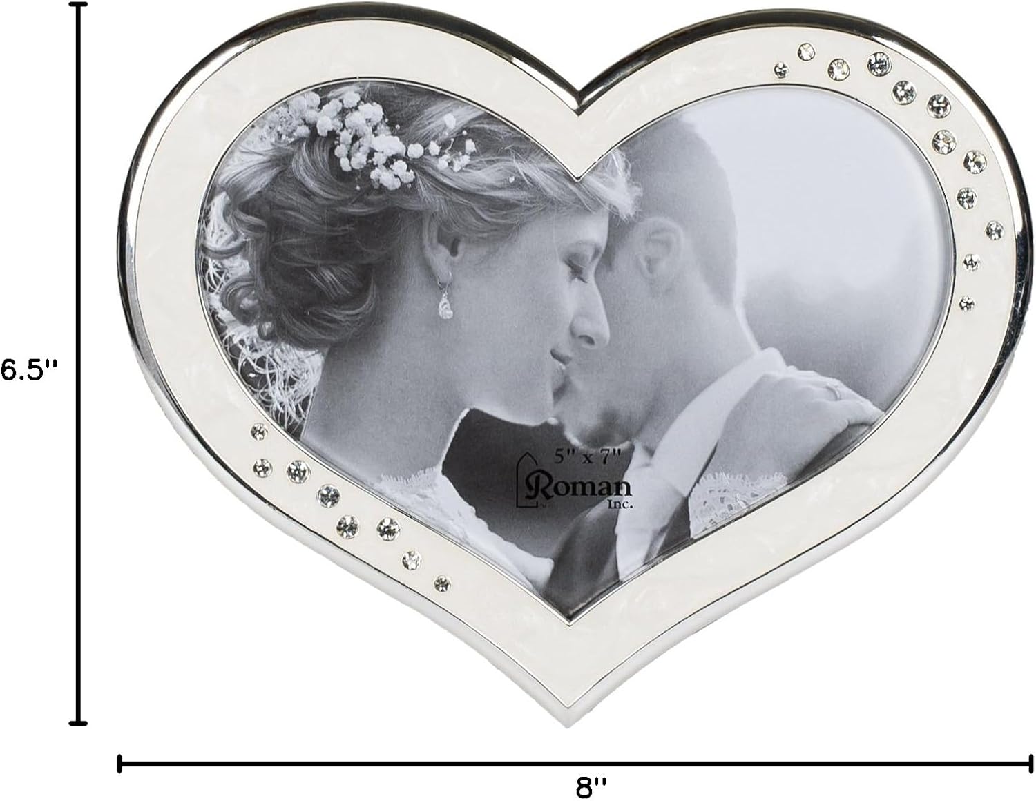 Clustered Rhinestones Heart Shaped 6.5 x 8 inch Zinc Alloy Table Top Photo Frame,Ivory