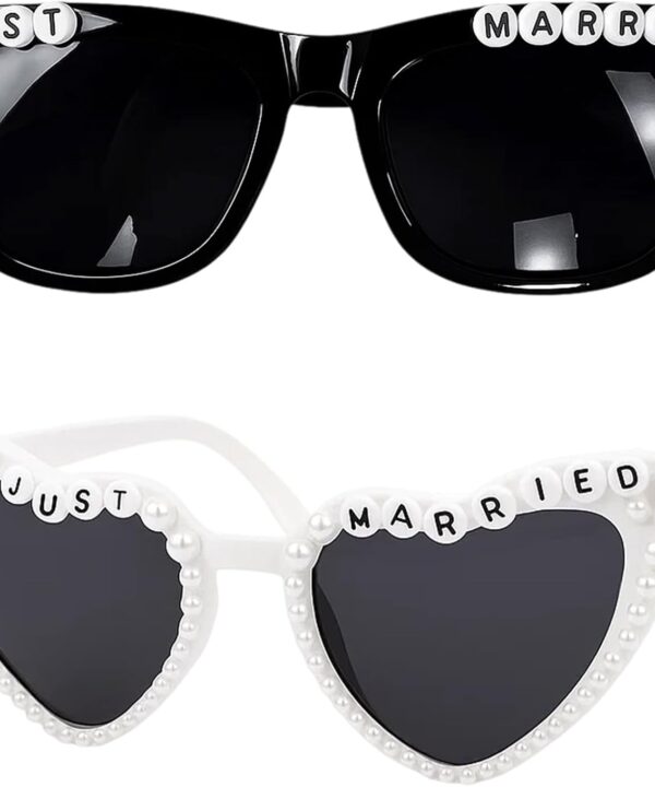 Bride and Groom Sunglasses, 2 Pack White and Black Groom Sunglasses, Wedding Party Accessories for Couples, Fun Photo Props for Bachelorette and Bachelor Parties