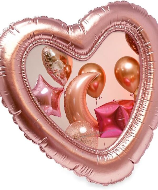 Isaac Jacobs 4x4 Rose Gold Balloon Heart-shaped Picture Frame with Easel & Hook for Tabletop&Wall Display, Decorative Art Design, Home Décor, Gallery Wall, Bookshelf, Desktop Display (4x4, Rose Gold)