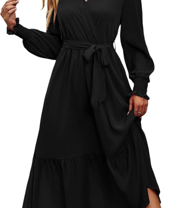 PRETTYGARDEN Women's Floral Boho Dress Fall Long Sleeve Wrap V Neck Ruffle Flowy Maxi Spring Wedding Guest Vacation Dresses