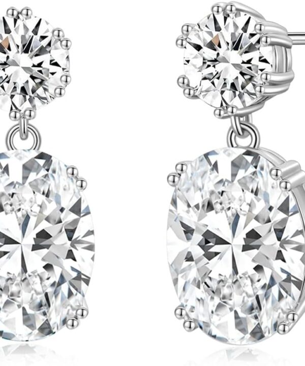 EAMTI Wedding Earrings for Women Cubic Zirconia Dangle Bridal Earrings 925 Sterling Silver Post Oval Earring for Prom Bridesmaid