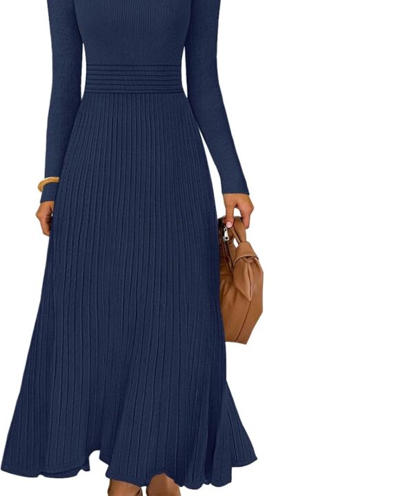 MEROKEETY Women's Sweater Dress 2025 Fall Winter Casual Long Sleeve Square Neck Pleated Church Work Knit Midi Dresses