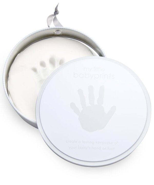 Pearhead My Little Prints Babyprints Keepsake Tin Kit, Baby Girl or Boy Gender Neutral Baby Handprint Footprint Impression, Gray
