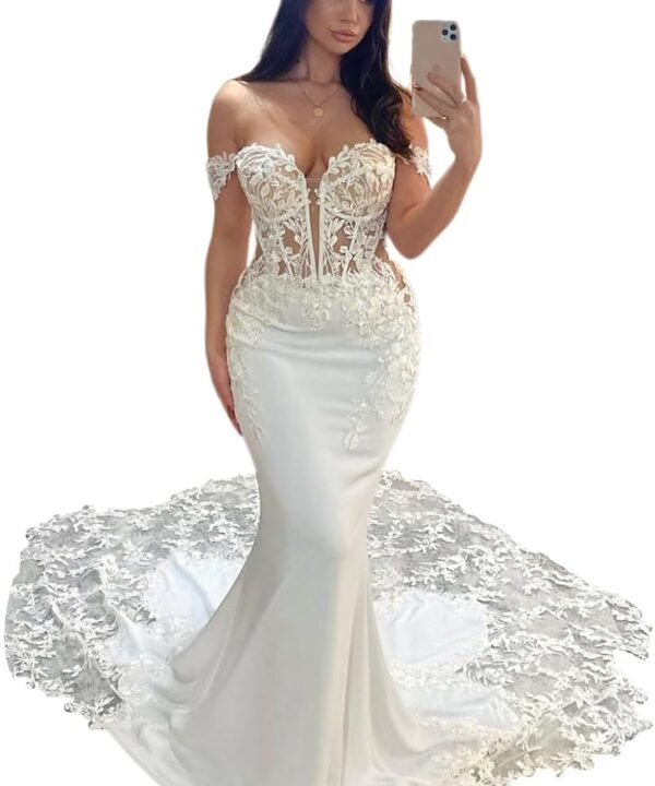 Wedding Dresses for Bride 2025 Lace Appliques Tulle Beach Bride Dress with Train He0199A