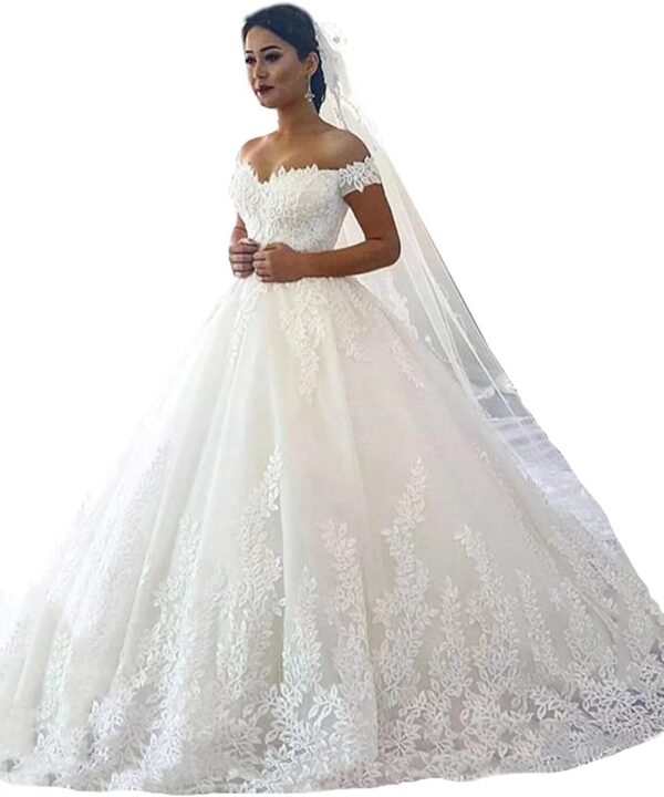 Yuxin Ball Gown Lace Wedding Dresses for Bride 2025 Off Shoulder A Line Princess Bridal Dress with Sleeve Train YX026